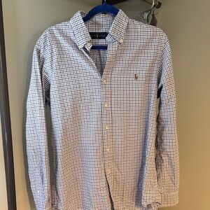 Ralph Lauren Men's White and Blue Plaid Shirt